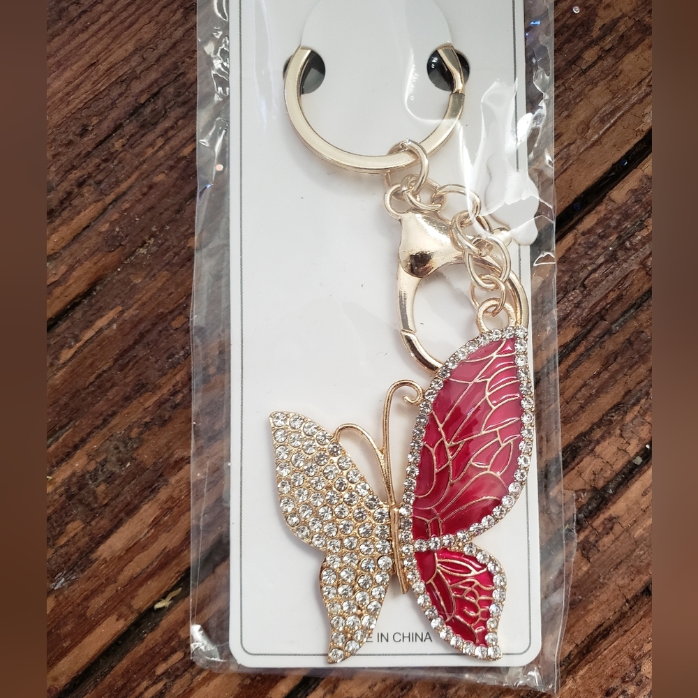 Red And Pave Butterfly Keychain